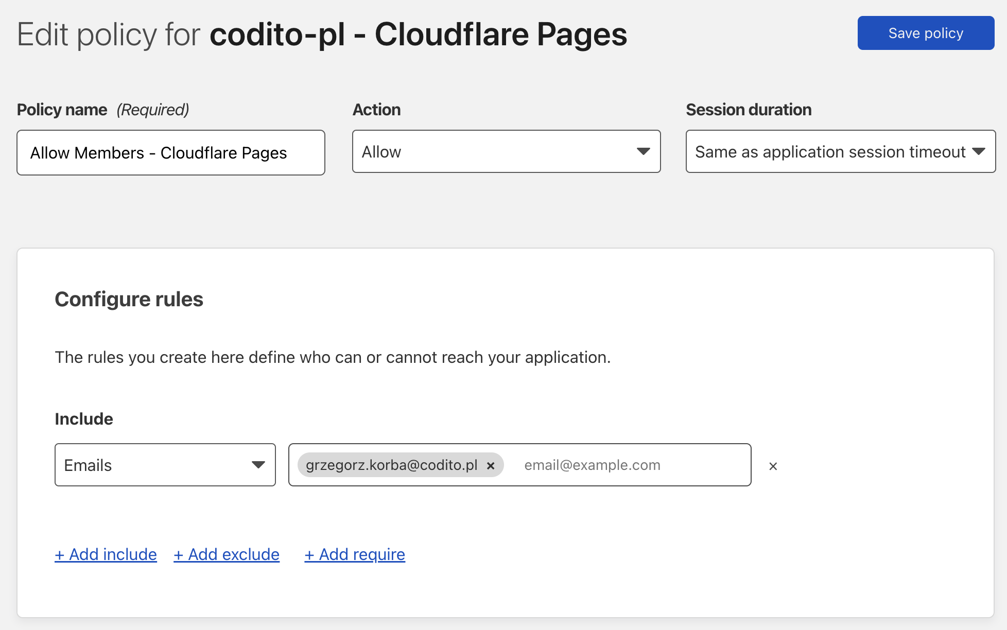 Cloudflare Zero Trust --> Access --> Applications --> Edit