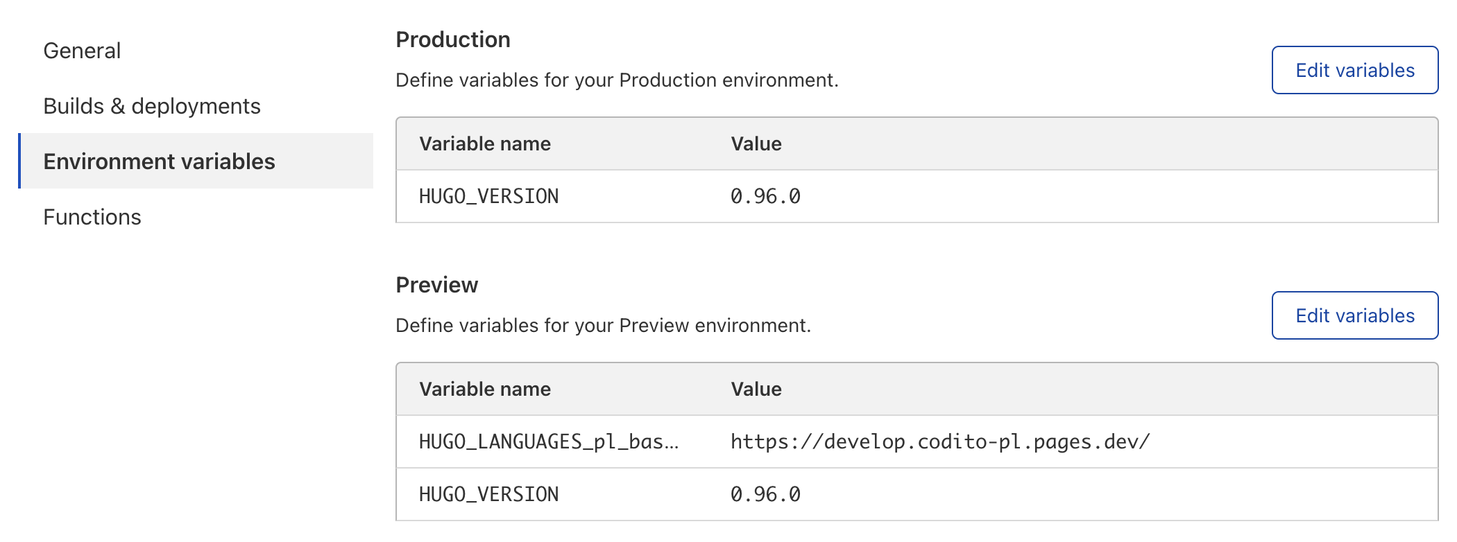 Cloudflare Pages --> Settings --> Environment Variables