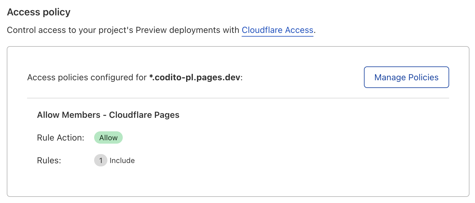 Cloudflare Pages --> Settings --> General --> Access policy