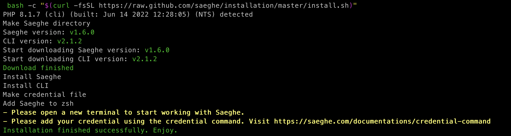 Saeghe: instalacja z użyciem skryptu instalacyjnego